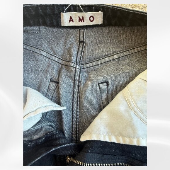 AMO AVA Crop Jeans 29 Raven Black Raw Hem Frayed High Rise Denim USA Made - Picture 11 of 17